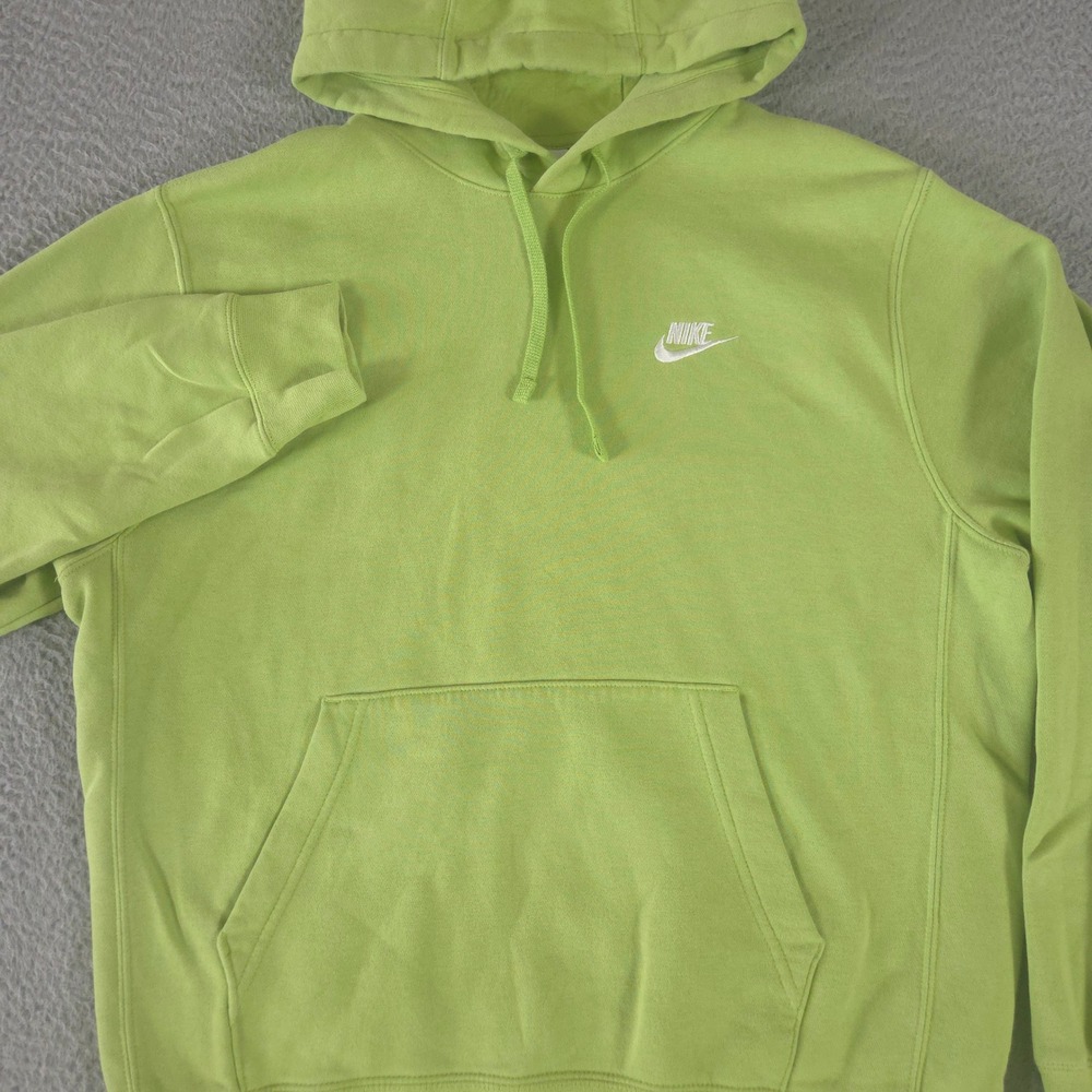 Nike Hoodie Mens Medium Green Sportswear Club Fleece Pullover Logo Sweatshirt